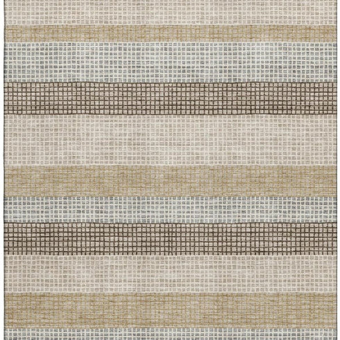 8' X 10' Beige Ivory And Chocolate Striped Washable Area Rug With UV Protection