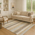 9' X 12' Beige Ivory And Chocolate Striped Washable Area Rug With UV Protection