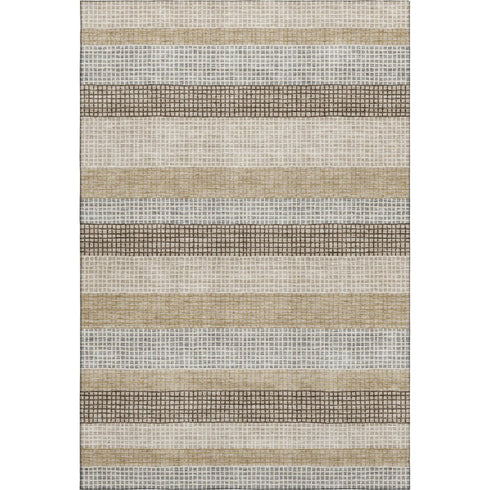 9' X 12' Beige Ivory And Chocolate Striped Washable Area Rug With UV Protection