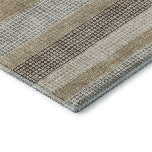 9' X 12' Beige Ivory And Chocolate Striped Washable Area Rug With UV Protection