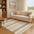 9' X 12' Beige Ivory And Chocolate Striped Washable Area Rug With UV Protection