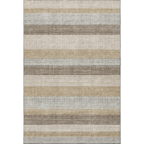 9' X 12' Beige Ivory And Chocolate Striped Washable Area Rug With UV Protection