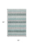 5' X 8' Teal Ivory And Gray Striped Washable Area Rug With UV Protection