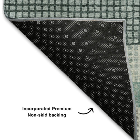 5' X 8' Teal Ivory And Gray Striped Washable Area Rug With UV Protection