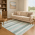 5' X 8' Teal Ivory And Gray Striped Washable Area Rug With UV Protection