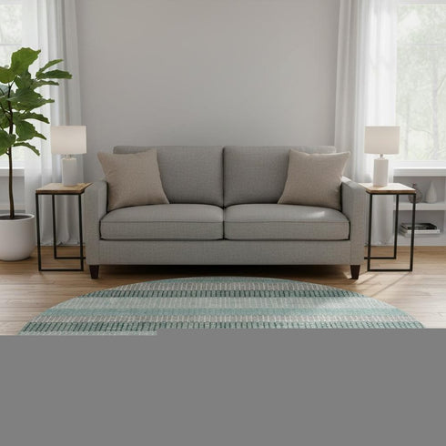 8' Teal Ivory And Gray Striped Washable Round Rug With UV Protection
