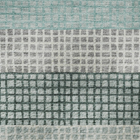 8' Teal Ivory And Gray Striped Washable Round Rug With UV Protection