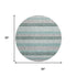 8' Teal Ivory And Gray Striped Washable Round Rug With UV Protection