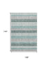 9' X 12' Teal Ivory And Gray Striped Washable Area Rug With UV Protection