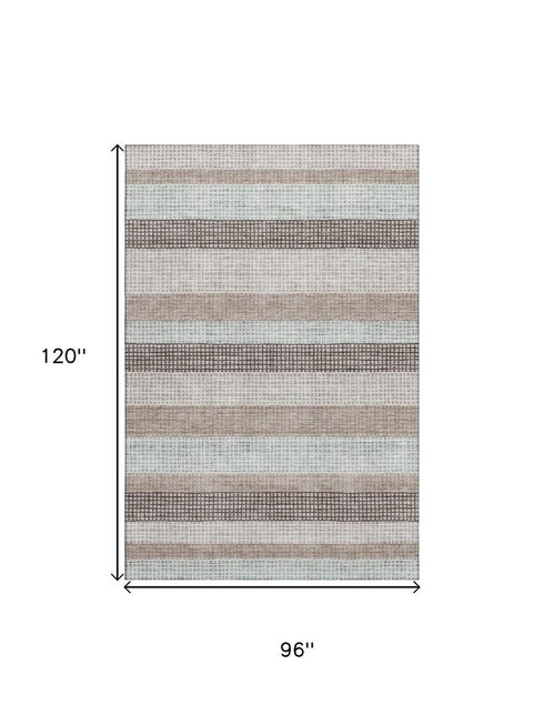 8' X 10' Taupe Ivory And Brown Striped Washable Area Rug With UV Protection