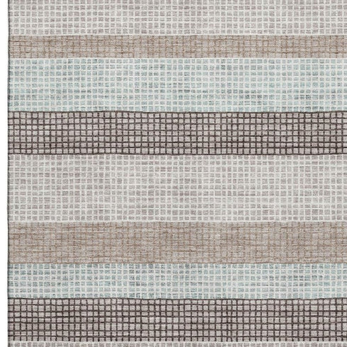 8' X 10' Taupe Ivory And Brown Striped Washable Area Rug With UV Protection