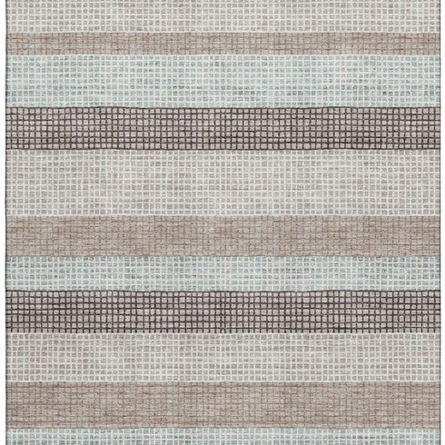 8' X 10' Taupe Ivory And Brown Striped Washable Area Rug With UV Protection