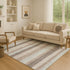 9' X 12' Taupe Ivory And Brown Striped Washable Area Rug With UV Protection