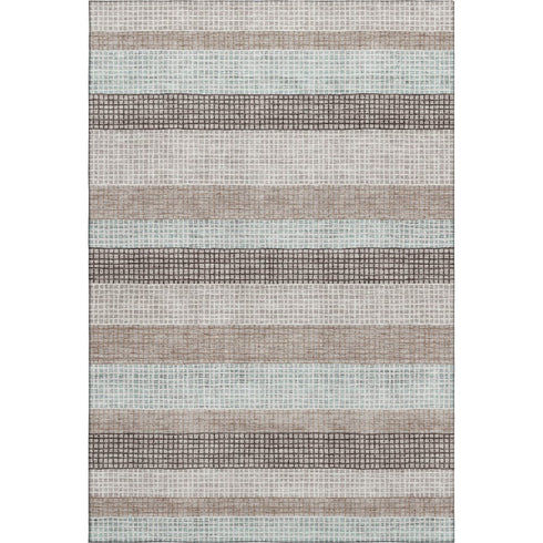 9' X 12' Taupe Ivory And Brown Striped Washable Area Rug With UV Protection