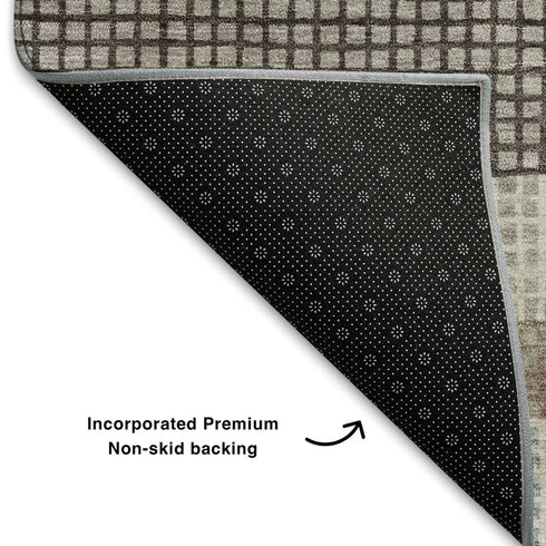 9' X 12' Taupe Ivory And Brown Striped Washable Area Rug With UV Protection