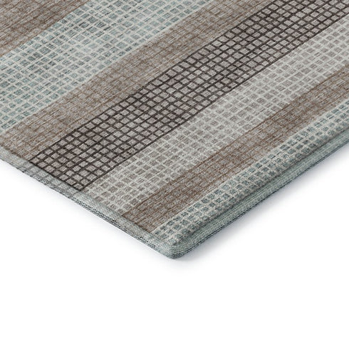 9' X 12' Taupe Ivory And Brown Striped Washable Area Rug With UV Protection
