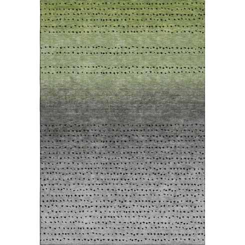 5' X 8' Fern Green Charcoal And Silver Abstract Washable Area Rug With UV Protection