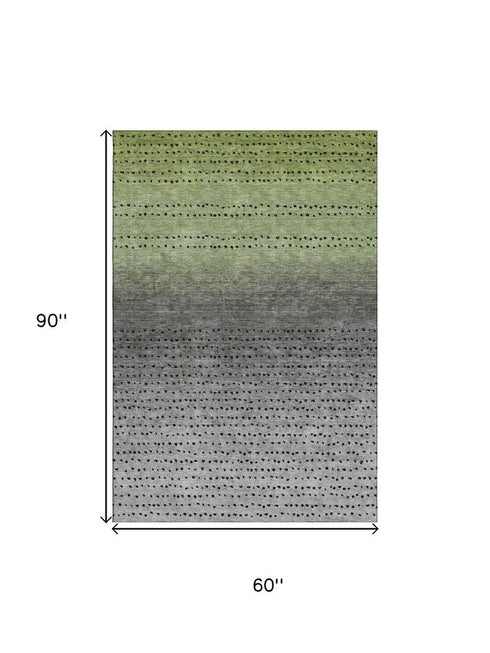 5' X 8' Fern Green Charcoal And Silver Abstract Washable Area Rug With UV Protection