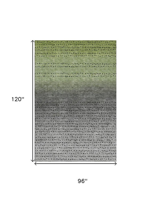 8' X 10' Fern Green Charcoal And Silver Abstract Washable Area Rug With UV Protection
