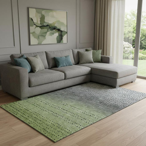8' X 10' Fern Green Charcoal And Silver Abstract Washable Area Rug With UV Protection