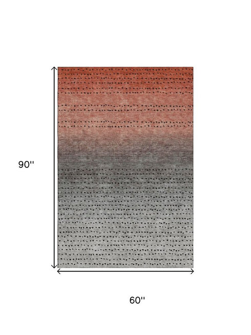5' X 8' Rust Charcoal And Gray Abstract Washable Area Rug With UV Protection