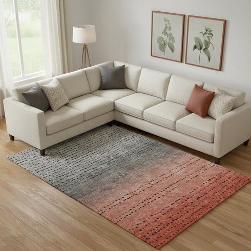 9' X 12' Rust Charcoal And Gray Abstract Washable Area Rug With UV Protection