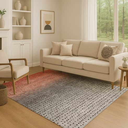 9' X 12' Rust Charcoal And Gray Abstract Washable Area Rug With UV Protection