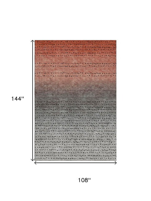 9' X 12' Rust Charcoal And Gray Abstract Washable Area Rug With UV Protection