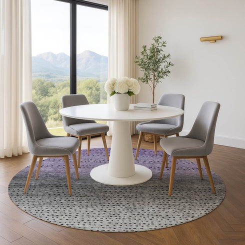 8' Purple Charcoal And Gray Abstract Washable Round Rug With UV Protection