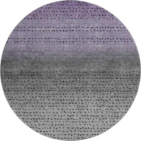 8' Purple Charcoal And Gray Abstract Washable Round Rug With UV Protection