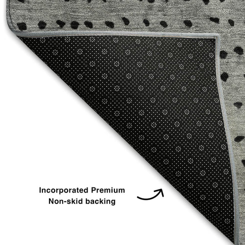 8' Purple Charcoal And Gray Abstract Washable Round Rug With UV Protection