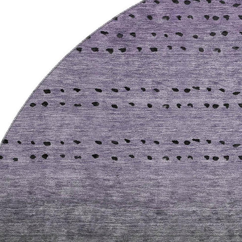 8' Purple Charcoal And Gray Abstract Washable Round Rug With UV Protection