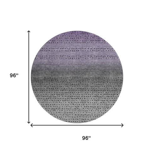 8' Purple Charcoal And Gray Abstract Washable Round Rug With UV Protection