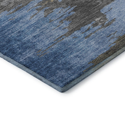 9' X 12' Denim Blue Charcoal And Gray Abstract Washable Area Rug With UV Protection