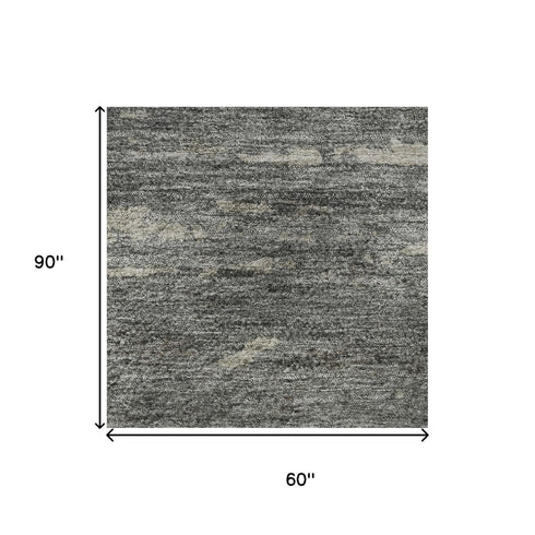 5' X 8' Gold Charcoal And Gray Abstract Washable Area Rug With UV Protection