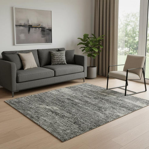 5' X 8' Gold Charcoal And Gray Abstract Washable Area Rug With UV Protection