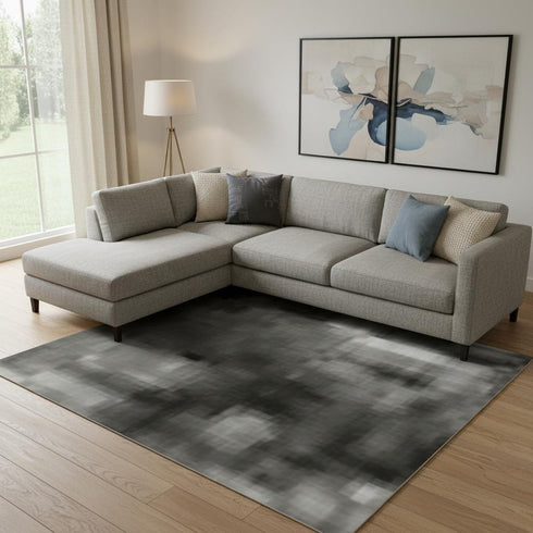 9' X 12' Gold Charcoal And Gray Abstract Washable Area Rug With UV Protection