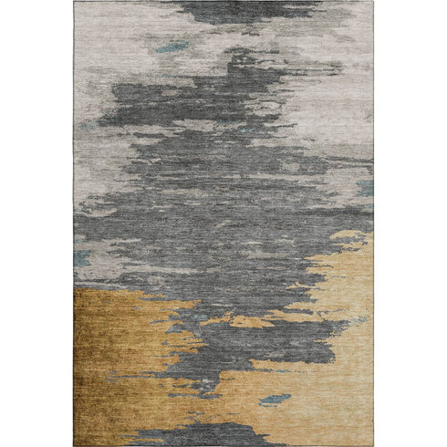 9' X 12' Gold Charcoal And Gray Abstract Washable Area Rug With UV Protection