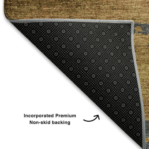 9' X 12' Gold Charcoal And Gray Abstract Washable Area Rug With UV Protection