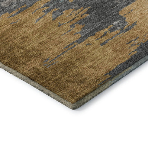 9' X 12' Gold Charcoal And Gray Abstract Washable Area Rug With UV Protection