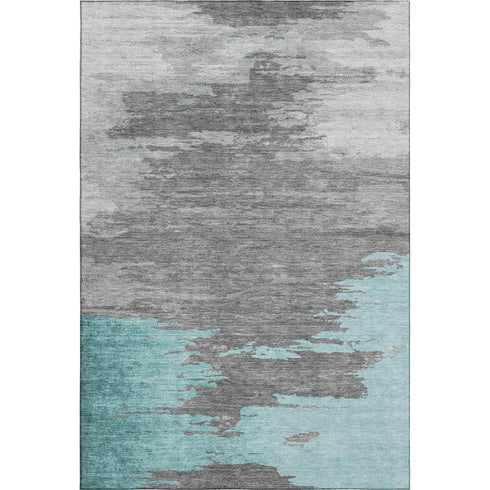 5' X 8' Teal Charcoal And Gray Abstract Washable Area Rug With UV Protection