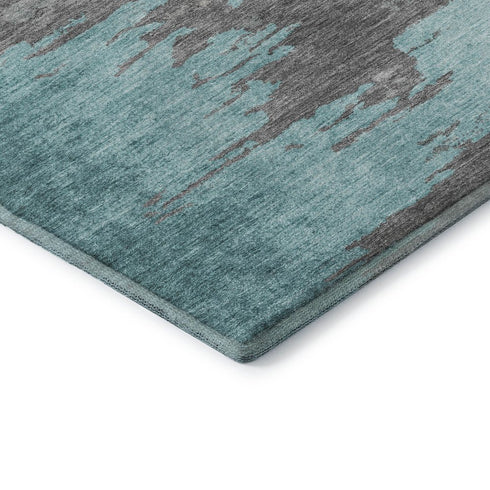 5' X 8' Teal Charcoal And Gray Abstract Washable Area Rug With UV Protection