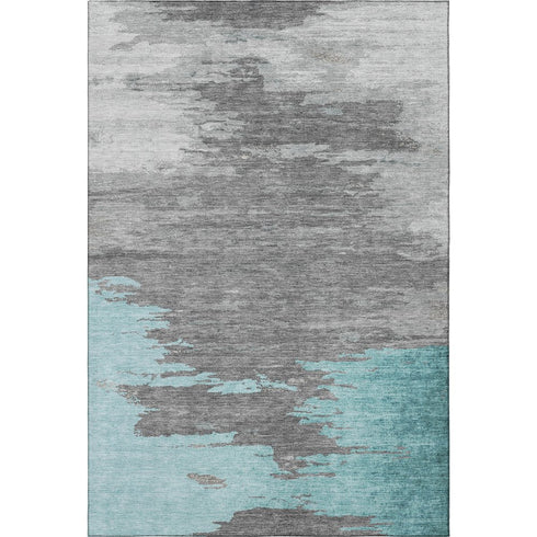 5' X 8' Teal Charcoal And Gray Abstract Washable Area Rug With UV Protection