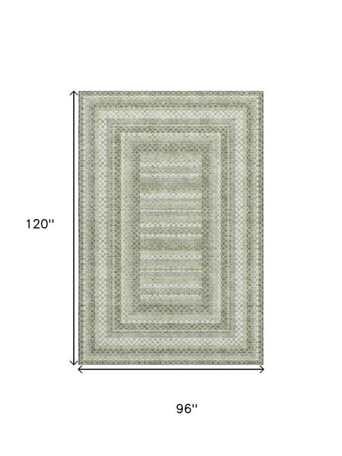 8' X 10' Artichoke Green Gray And Ivory Geometric Washable Area Rug With UV Protection