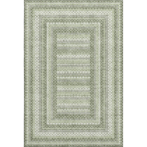 8' X 10' Artichoke Green Gray And Ivory Geometric Washable Area Rug With UV Protection