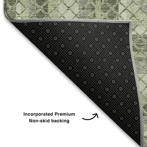 8' X 10' Artichoke Green Gray And Ivory Geometric Washable Area Rug With UV Protection
