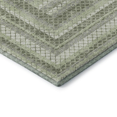 8' X 10' Artichoke Green Gray And Ivory Geometric Washable Area Rug With UV Protection