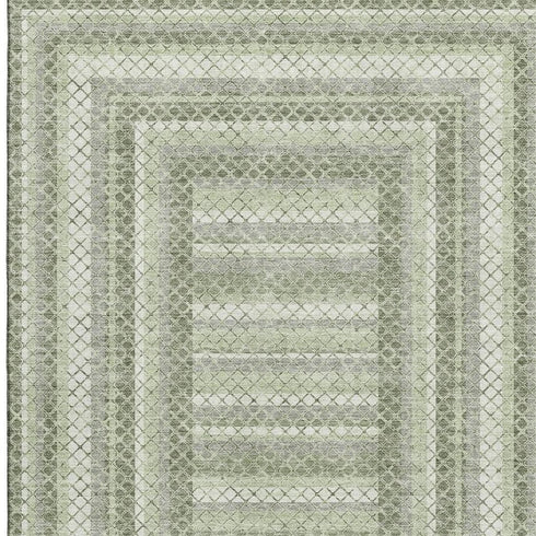 8' X 10' Artichoke Green Gray And Ivory Geometric Washable Area Rug With UV Protection