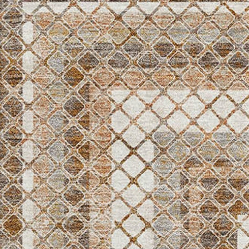 5' X 8' Chocolate Ivory And Beige Geometric Washable Area Rug With UV Protection