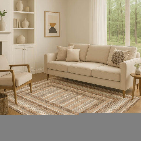 9' X 12' Chocolate Ivory And Beige Geometric Washable Area Rug With UV Protection